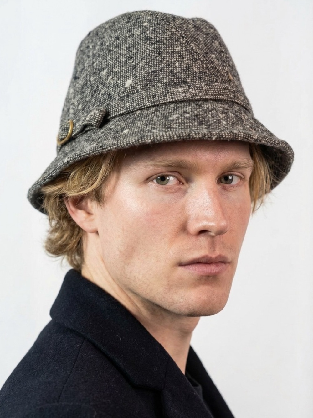 BILTMORE Custom Tailored Fedora Hat Grey Tweed Buckle Detail Men's